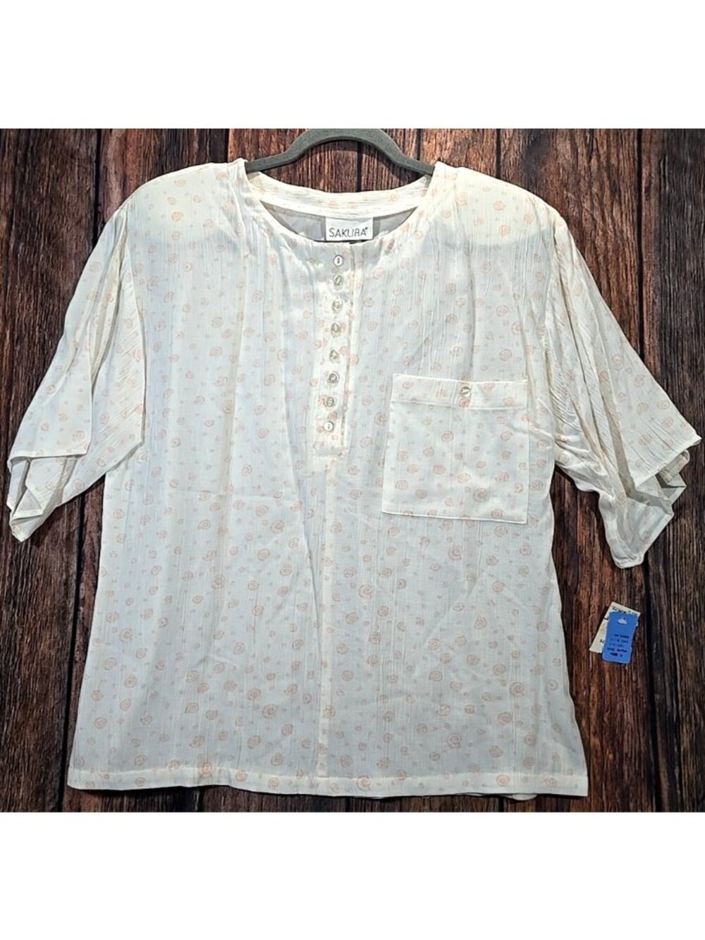 Sakura Vtg Rayon Blouse Crinkle Flowing Business Secretary USA Made Women's 6
